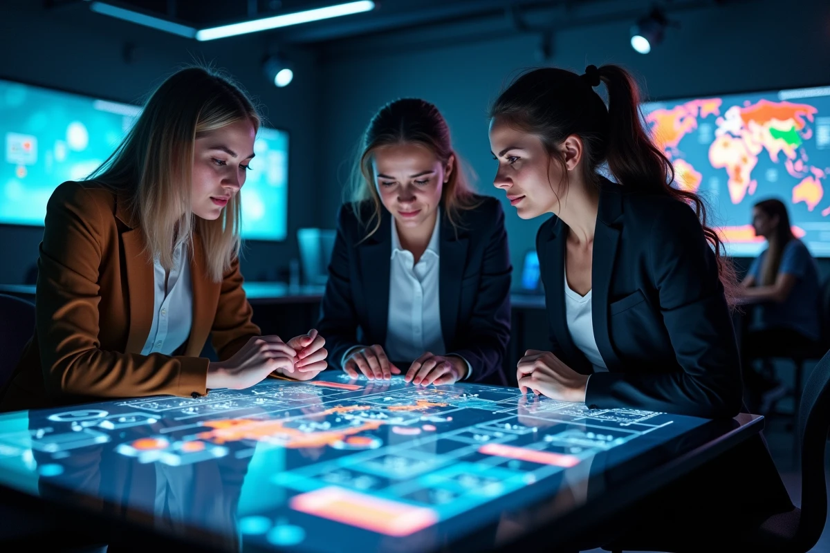 Groupe d analysts esports discutant autour d une table digitale