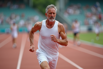 Athlète homme franchissant la ligne d'arrivée en course
