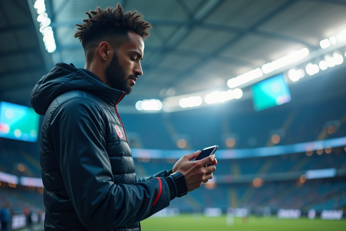 athlète professionnel utilisant équipement sportif connecté dans un stade