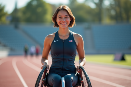 Jeune athlète paralympique souriante sur la piste