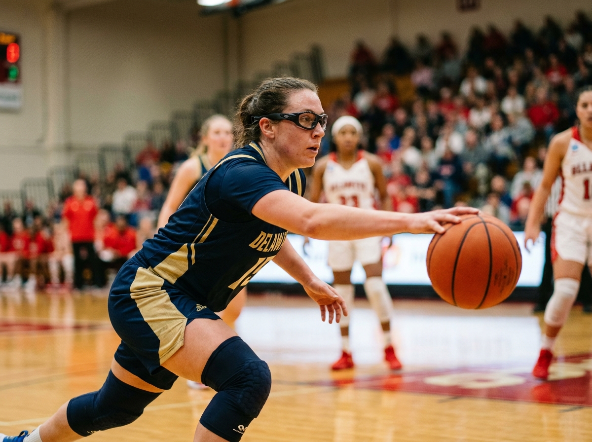 Joueuse de basket professionnelle portant des lunettes correctrices de sport lors d'un match en salle