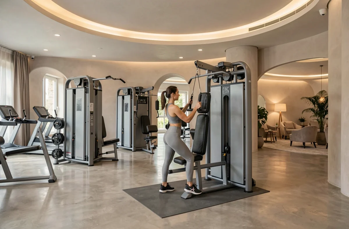 Salle de sport haut de gamme du Circle Club à Montpellier avec design circulaire et équipements premium