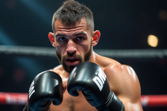Fighter MMA concentré en entraînement dans le ring
