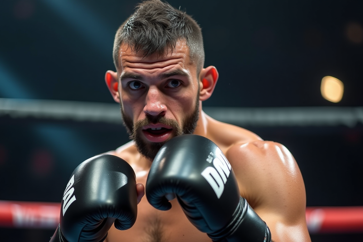 Fighter MMA concentré en entraînement dans le ring