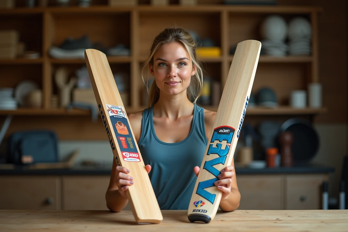 Comparaison d'une batte de cricket BAS authentique et d'une imitation, mise en évidence des détails de qualité