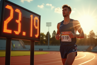 Coureur s'arrêtant devant un panneau digital affichant 20 miles