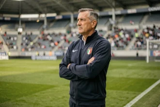 Entraîneur de l'équipe nationale de football italienne en tenue d'entraînement sur le bord du terrain lors d'un match en stade