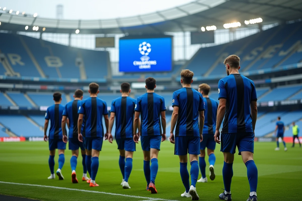 Groupe de footballeurs en préparation avant match
