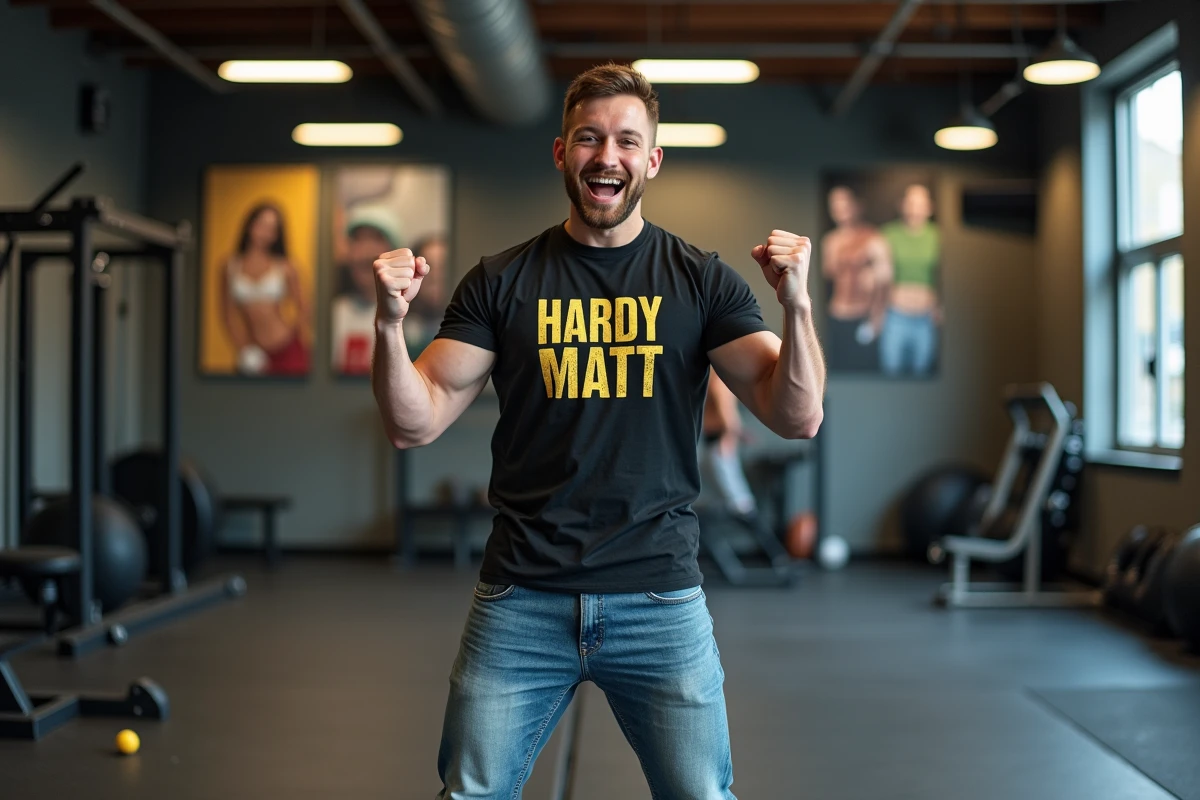 Jeune fan de catch posant dans une salle de sport