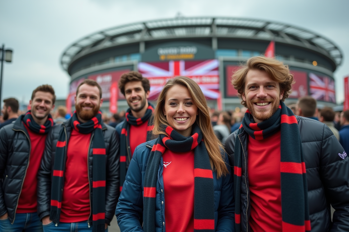 Fans de rugby divers devant le stade pour la coupe du monde 2025