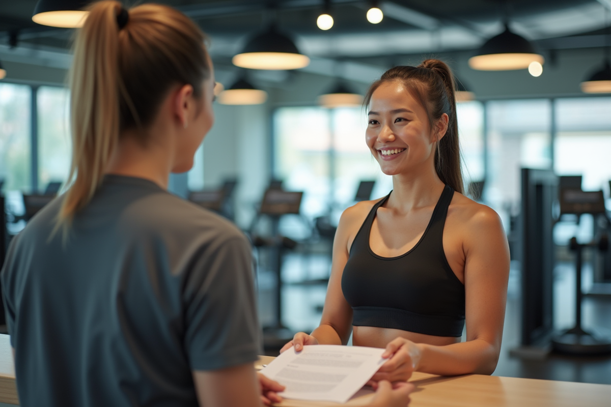 Jeune femme en sport remet une lettre de demission au personnel