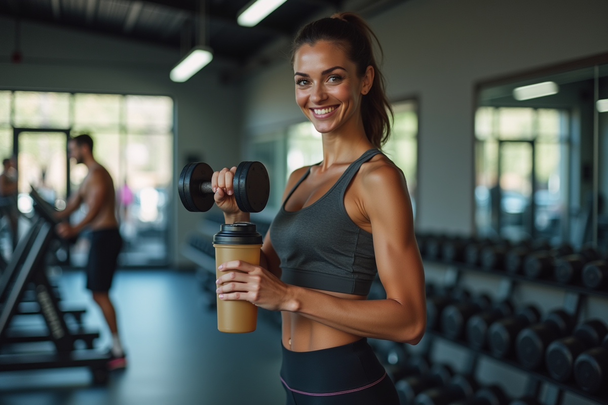 Femme en salle de sport soulevant un haltère