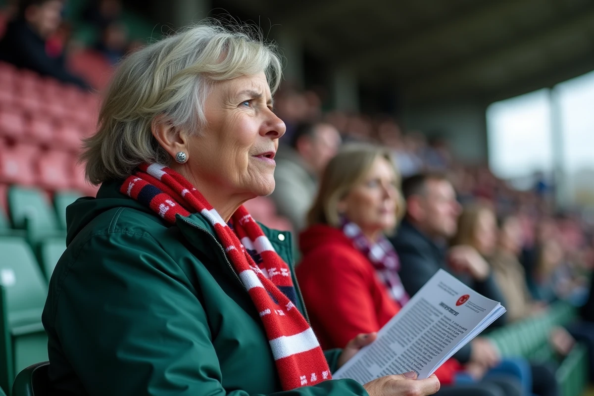 Supporter féminine de rugby regardant le match avec enthousiasme