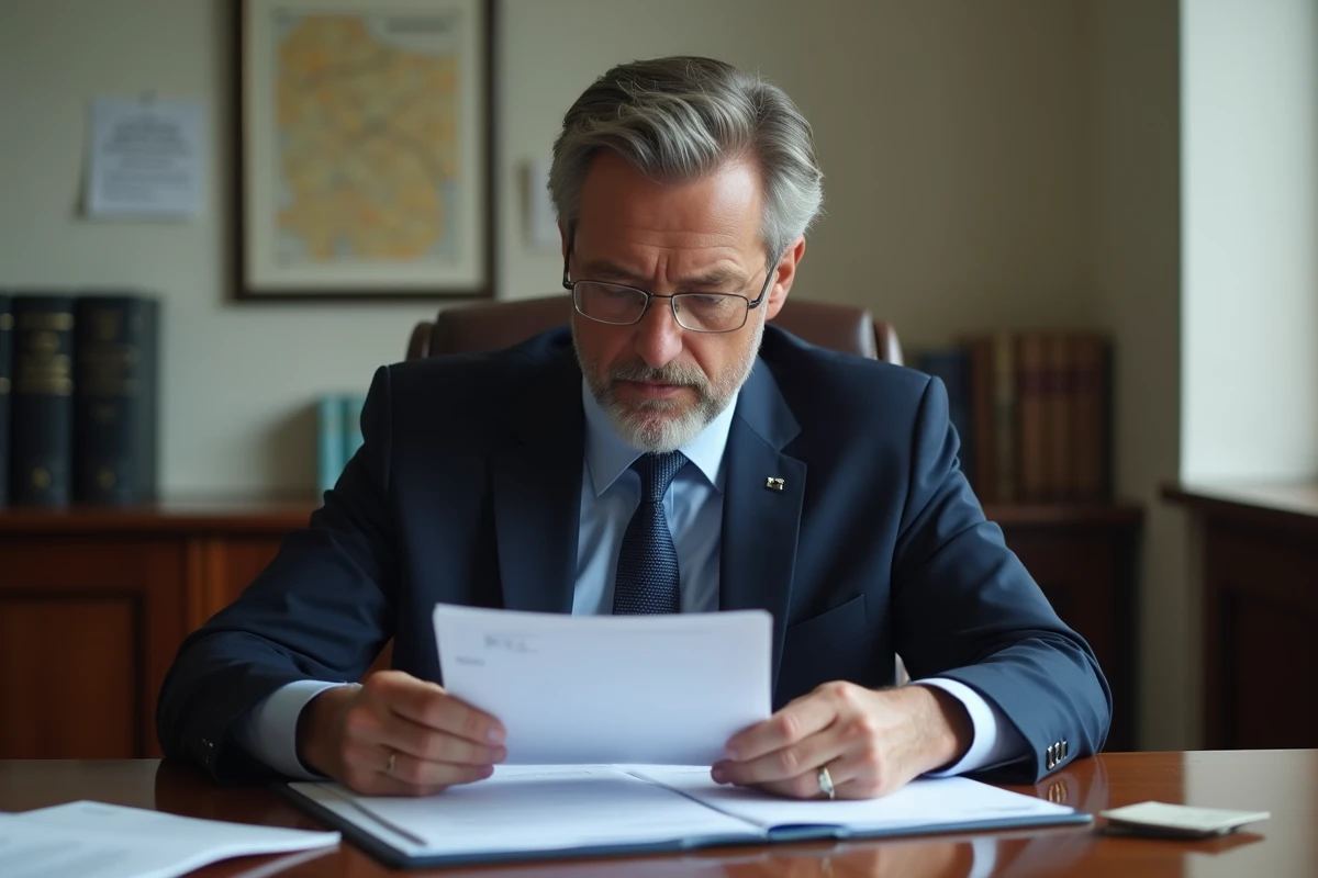 Officiel sérieux en costume examinant des documents officiels