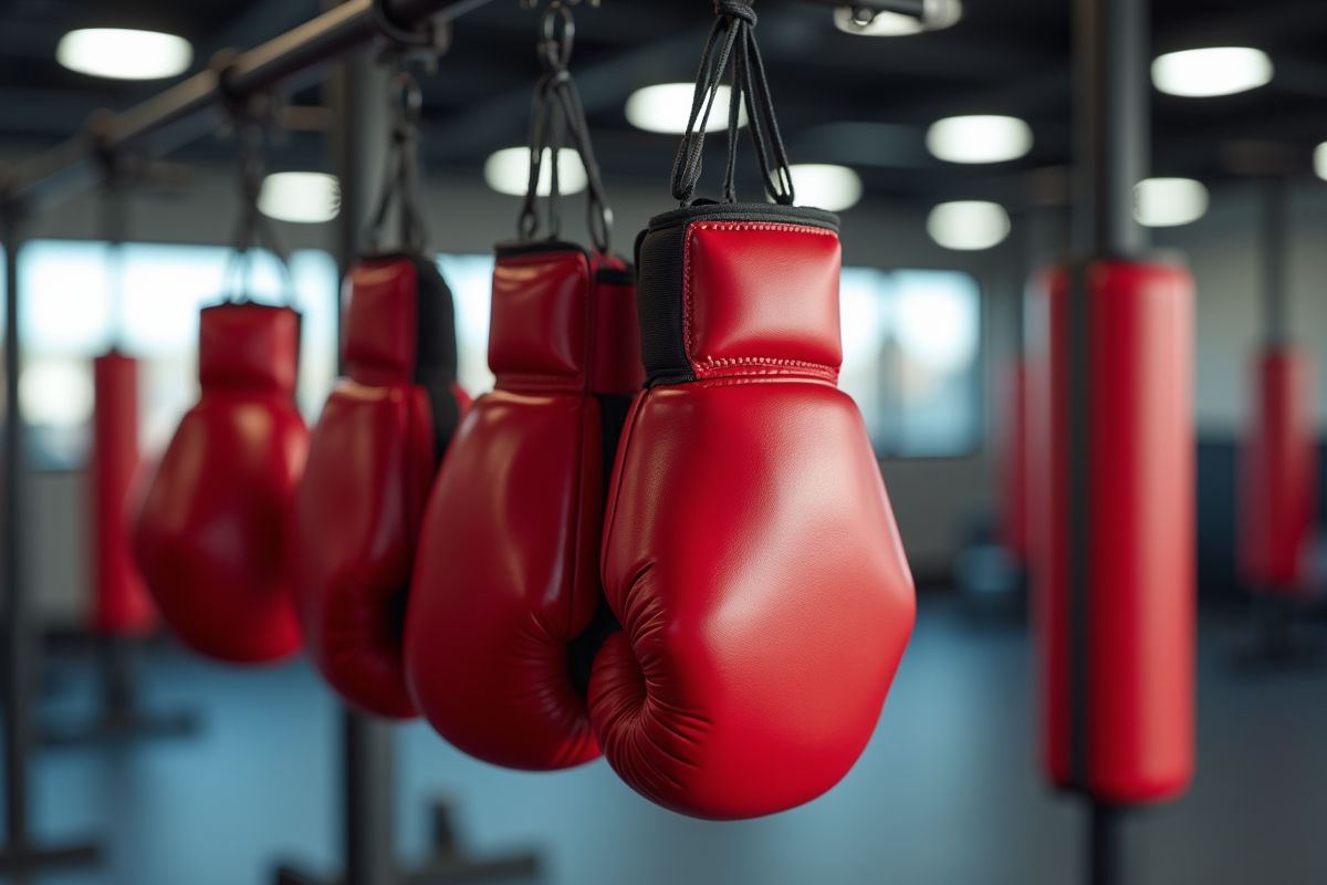 Gants de boxe rouges modernes dans une salle lumineuse