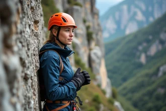Jeune femme en escalade sur une falaise rocheuse