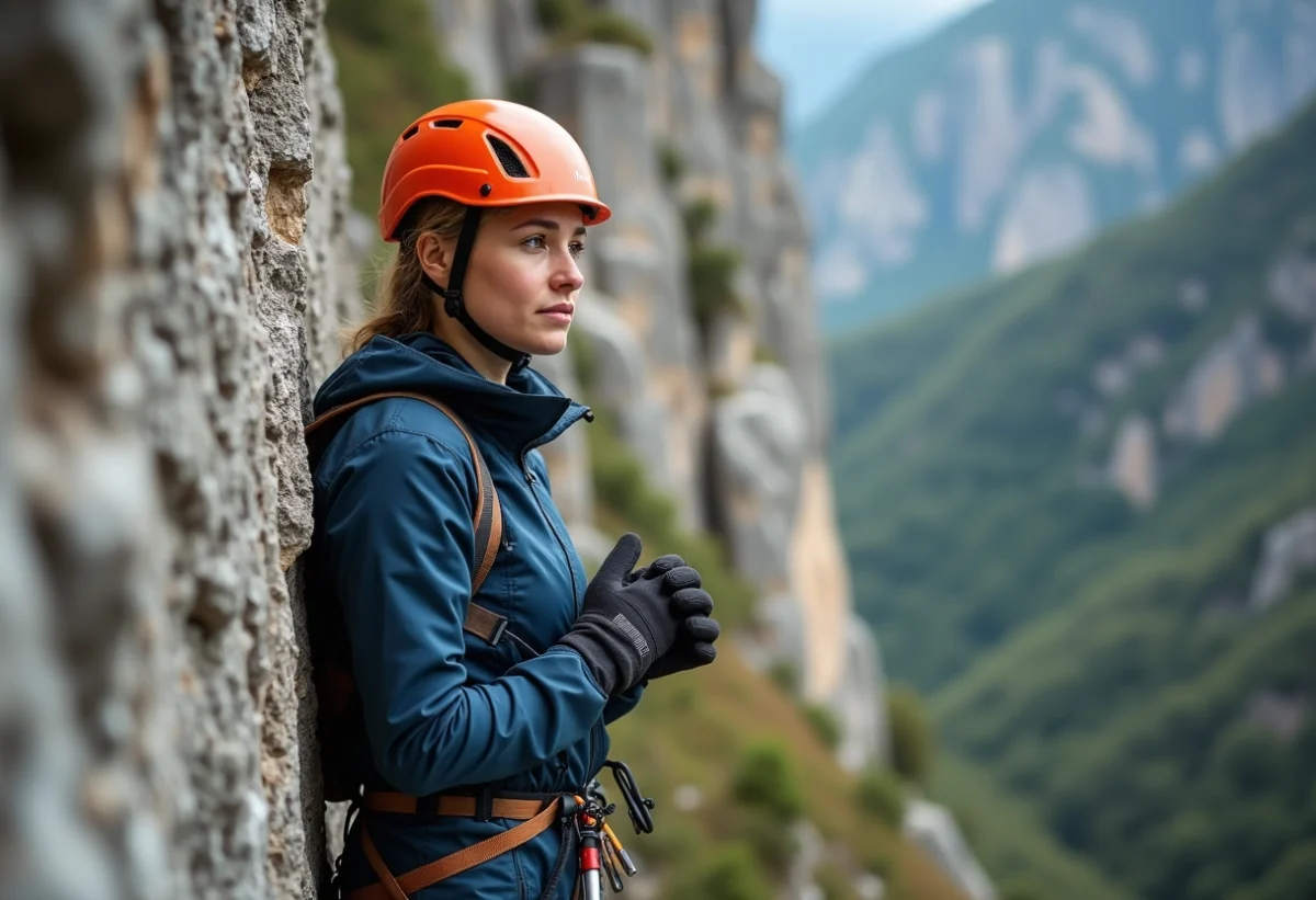 Jeune femme en escalade sur une falaise rocheuse