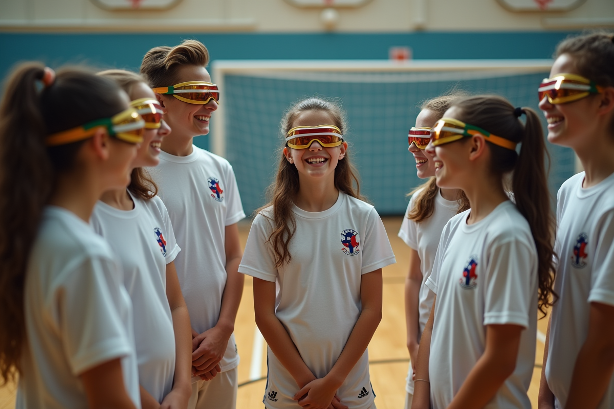 Groupe de jeunes jouant au football en intérieur