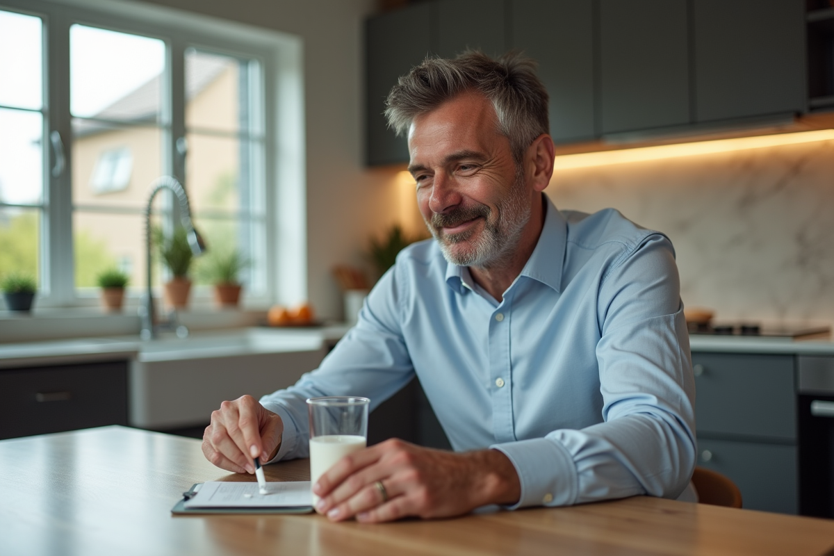 Homme en cuisine mélangeant une pastille d électrolytes