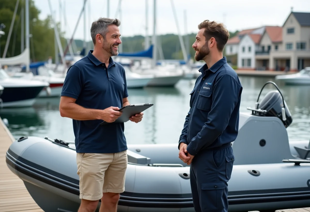 Homme d'âge moyen avec bateau à la marina souriant