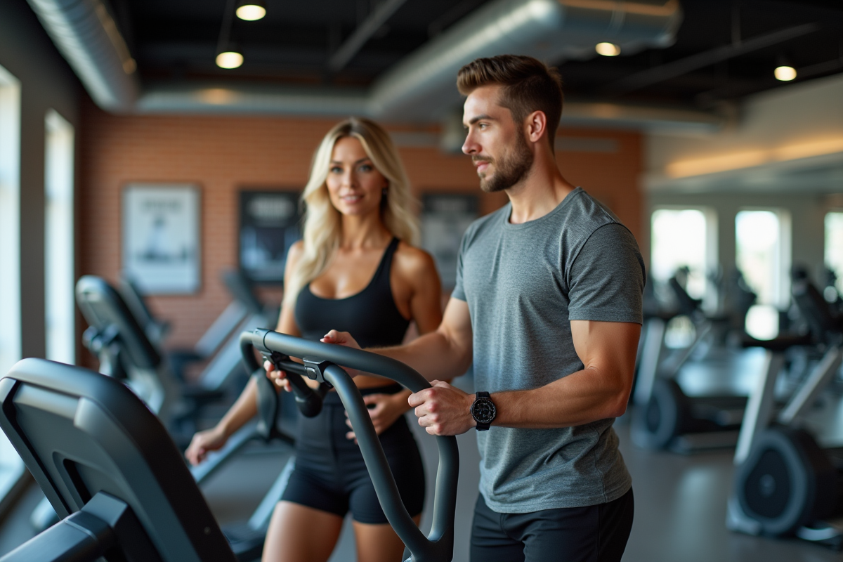 Jeune homme testant une machine minceur en salle de sport