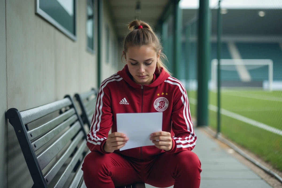 Jeune sportive en tenue de football assise sur un banc