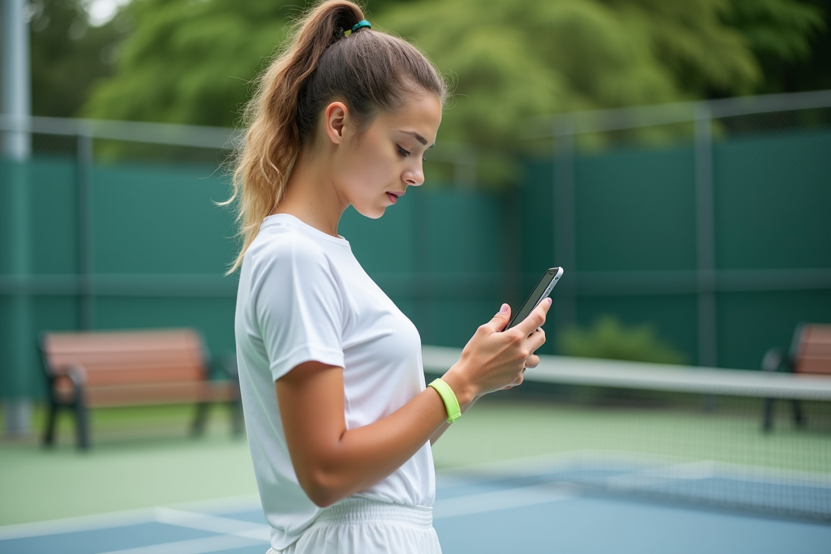 Jeune joueuse de tennis photographie numéro de raquette