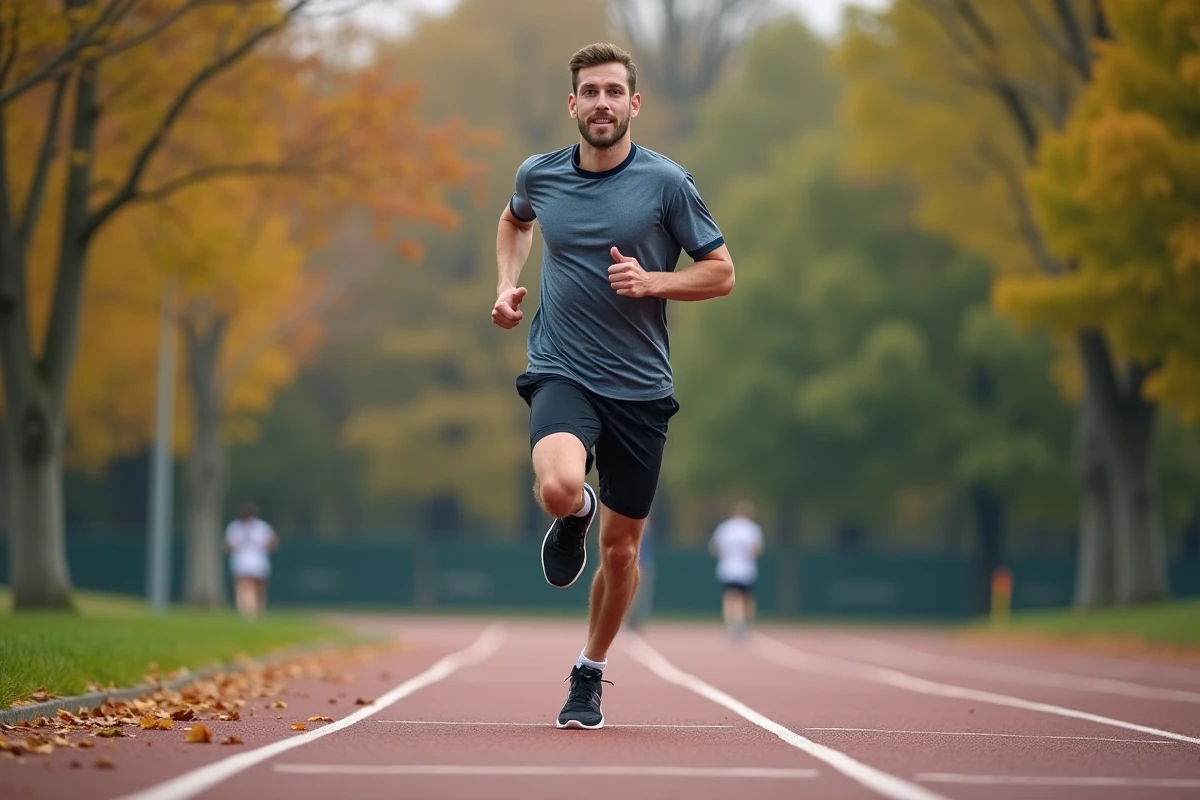 Jeune homme courant en extérieur sur piste d
