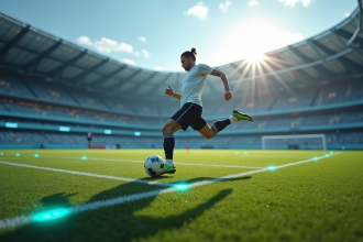 Joueur de football entraînant sur un terrain intelligent avec lignes LED