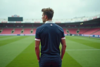 Jeune joueur rugby français regardant le terrain en extérieur