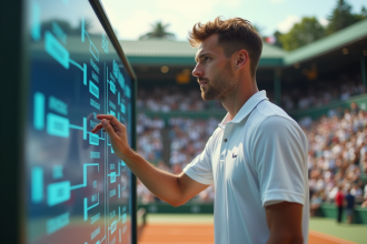 Jeune joueur de tennis vérifiant le tableau de tournoi