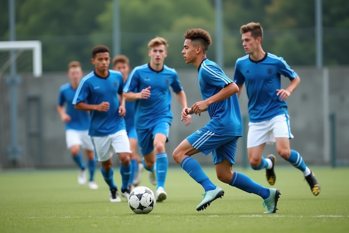 Jeunes hommes en action sur un terrain synthétique lors d’un match