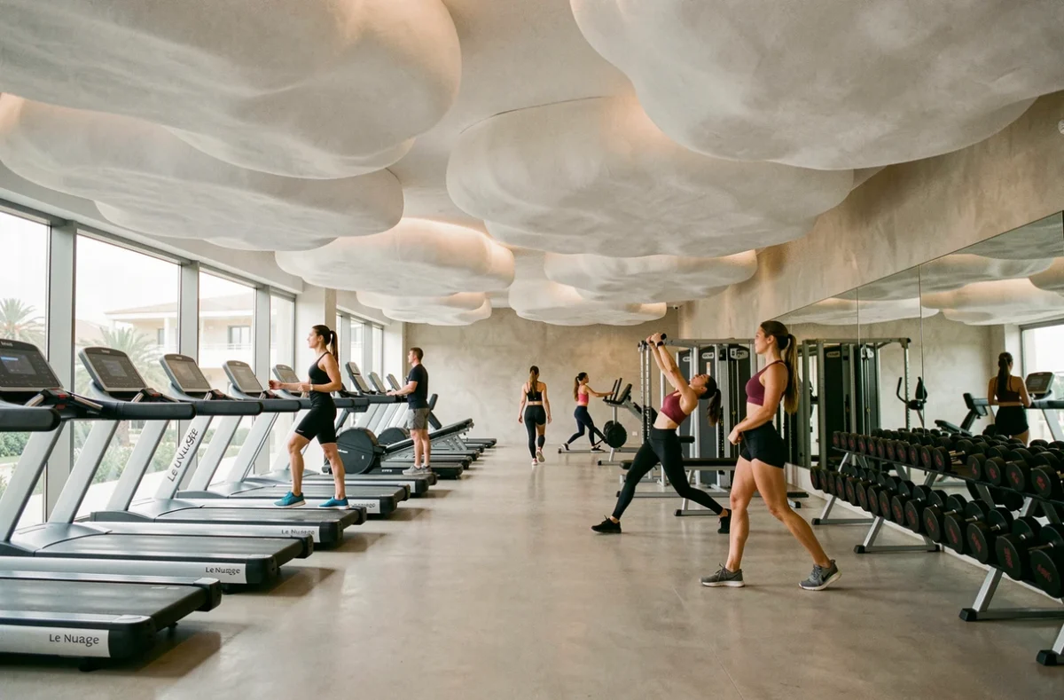 Intérieur moderne de la salle de sport Le Nuage à Montpellier avec équipements haut de gamme