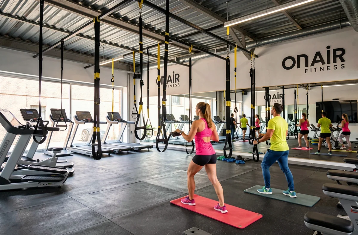 Espace fitness moderne d'ON AIR Fitness Montpellier Odysseum avec équipements fonctionnels